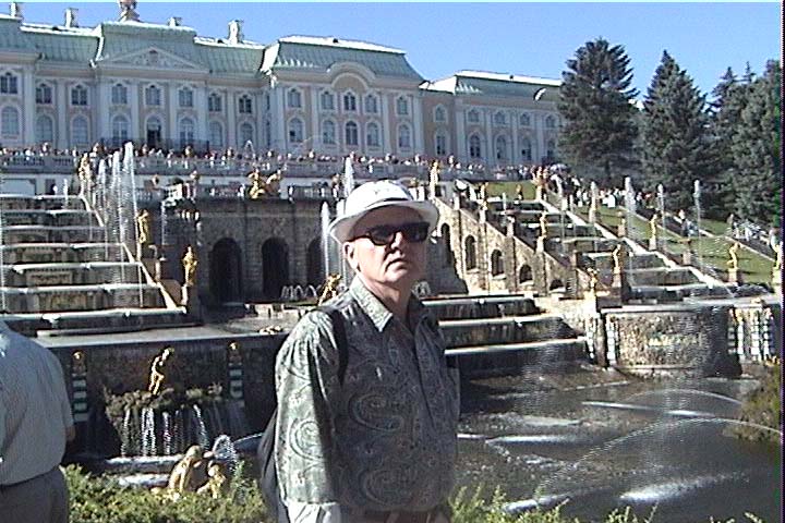 Ray in front of Peter the Great's fountains at Peterhof