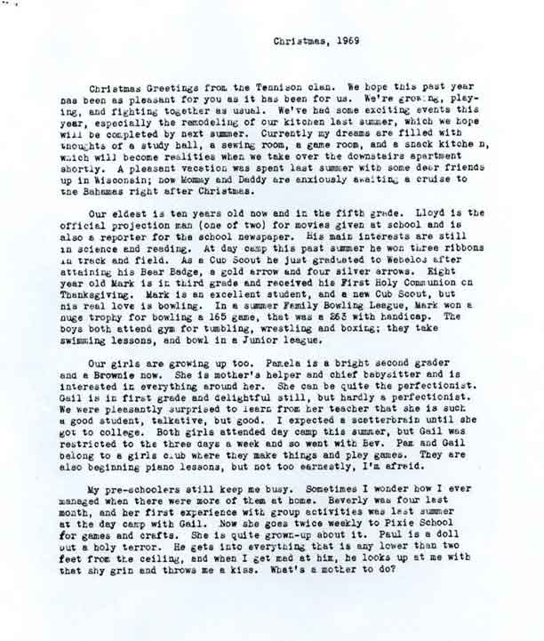 1969 Christmas Letter - page 1