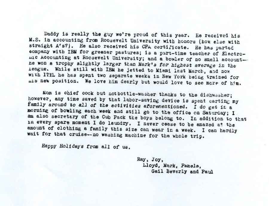 1969 Tennison Christmas Letter - page 2
